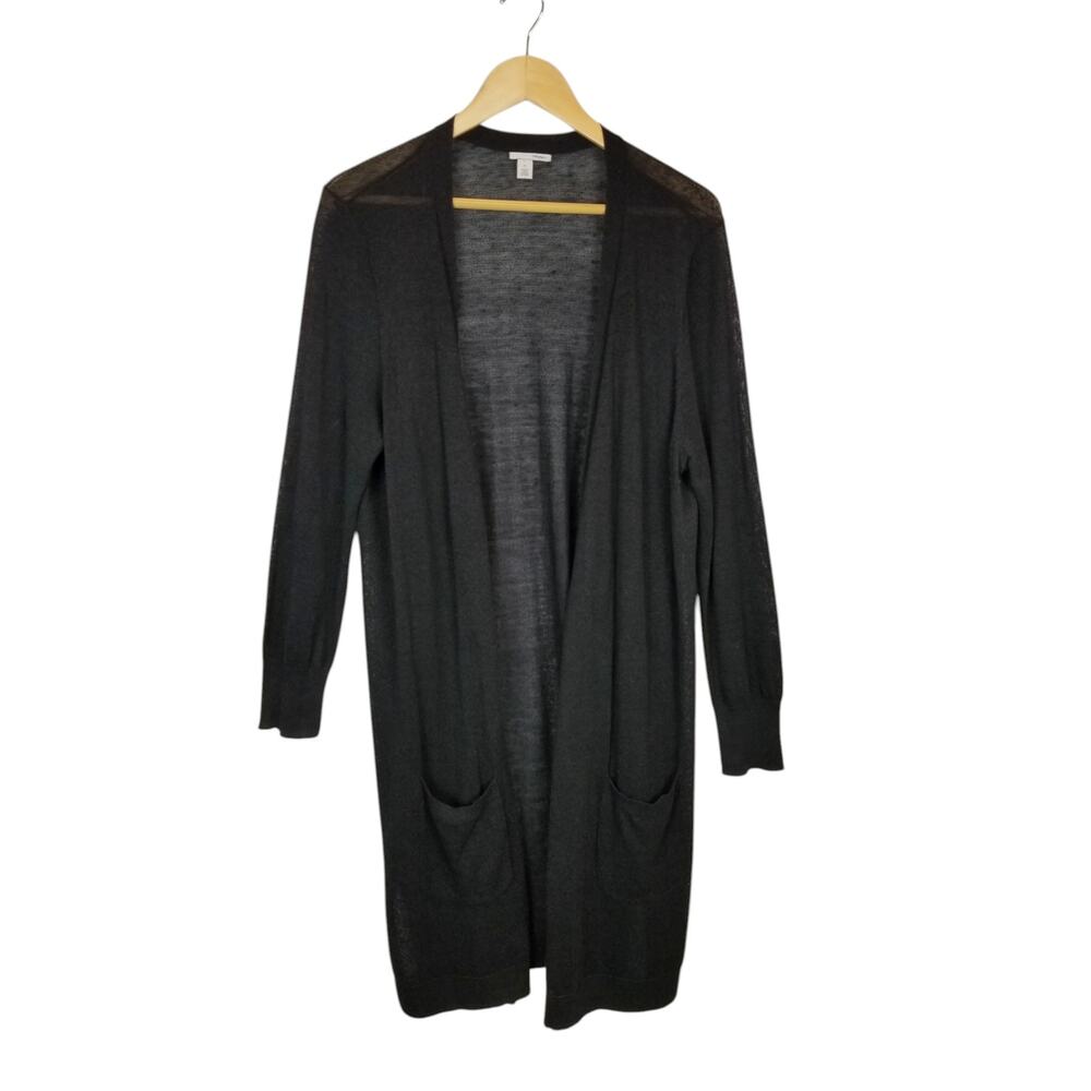 Halogen Women's Linen Blend Open Front Lightweight Long Cardigan Duster Black XL